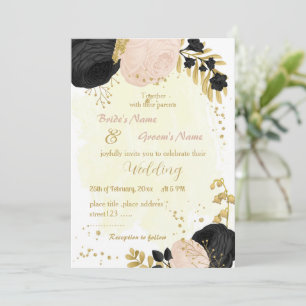 Convites casamento entre flores pretas e cor-de-rosa