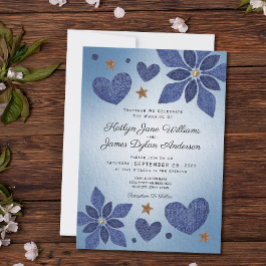 Convites Casamento entre Flores Rustic Blue Jean Denim