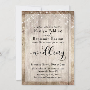 Convites Casamento entre madeira e luzes brancas e rústica