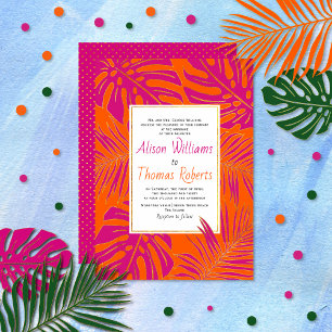 Convites Casamento entre magenta tropical e laranja vibrant