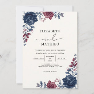 Convites Casamento entre Marinho Elegante e Jardim Floral B