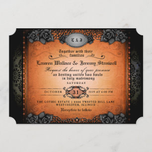 Convites Casamento entre o Halloween Orange e o Black Gothi