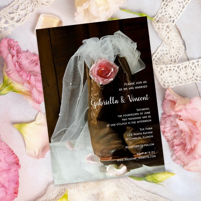 Convites Casamento entre Rosa do País e Cowboy Boots Wester (Criador carregado)