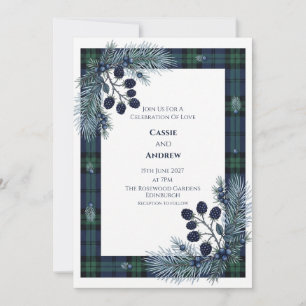 Convites Casamento Escocês Green Tartan Blackberry Juniper