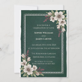 Convites Casamento Escocês Magnólia Verde Escura Fronteira