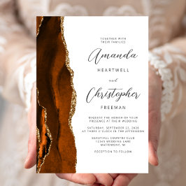 Convites Casamento Escrito em Ouro Ágata Laranja Queimada