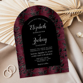 Convites Casamento Escuro Borgonha Preto Damasco Arco