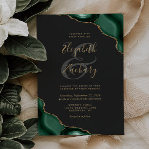 Convites Casamento Escuro Cantos de Ágata Verde Esmeralda