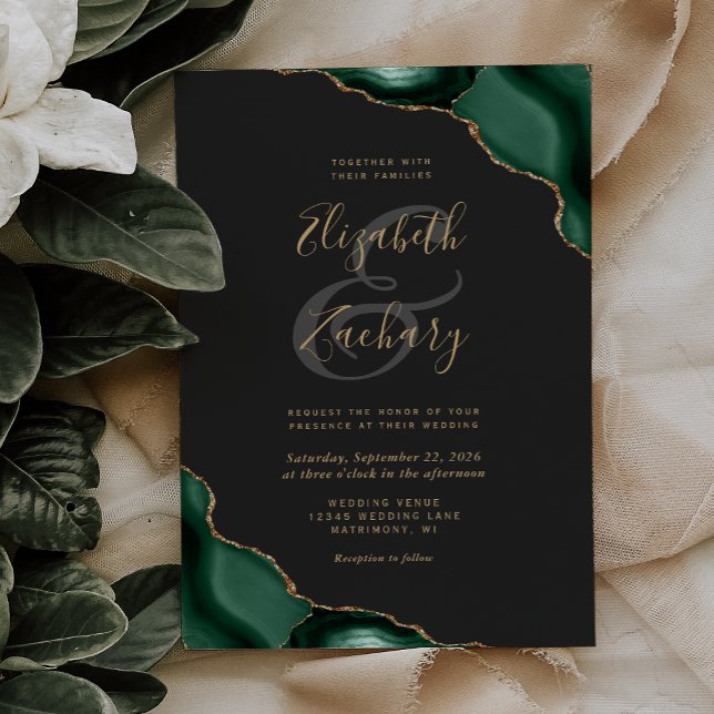 Convites Casamento Escuro Cantos de Ágata Verde Esmeralda (Criador carregado)