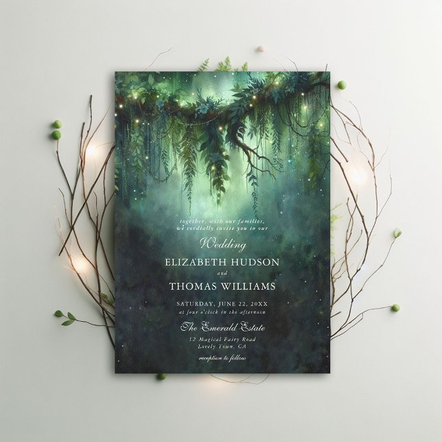 Convites Casamento Escuro de Fada Fada Encantada da Florest (moody forest wedding enchanted fairy tale faerie woodland magical bespoke elegant invitation)