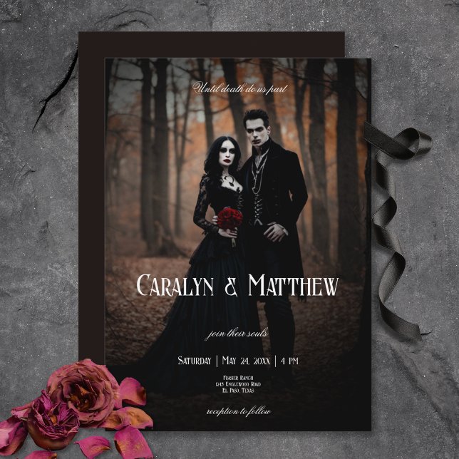 Convites Casamento Escuro de Fotografia Gótica Moderna (Modern Moody Gothic Photo Dark Wedding Invitation)