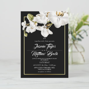 Convites Casamento Escuro de Orquídea em Aquarela Elegante
