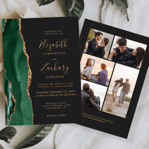 Convites Casamento Escuro Esmeralda Verde Dourado Ágata 5-F