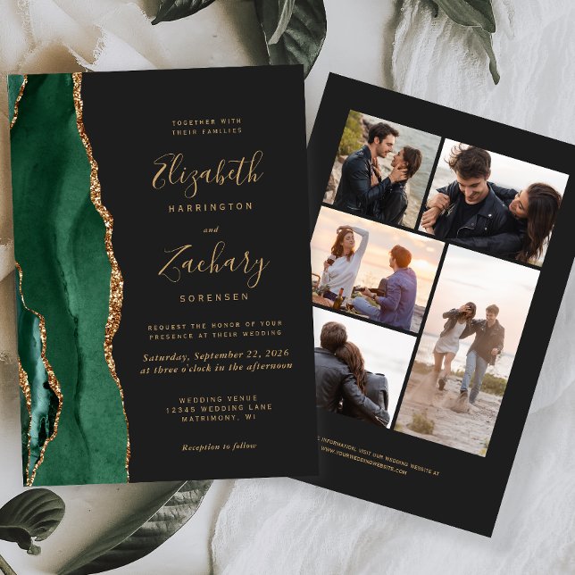 Convites Casamento Escuro Esmeralda Verde Dourado Ágata 5-F (Criador carregado)