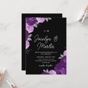Convites Casamento Escuro Floral Roxo Moderno & Caprichoso 