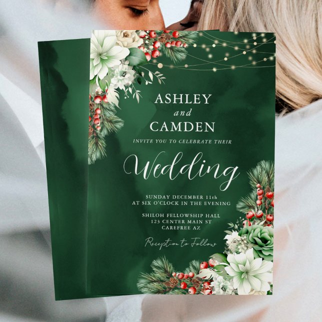 Convites Casamento Esmeralda de Sempre Verde de Inverno e B (Criador carregado)