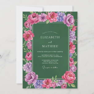 Convites Casamento Esmeralda Ranunculus Eucalipto Magenta
