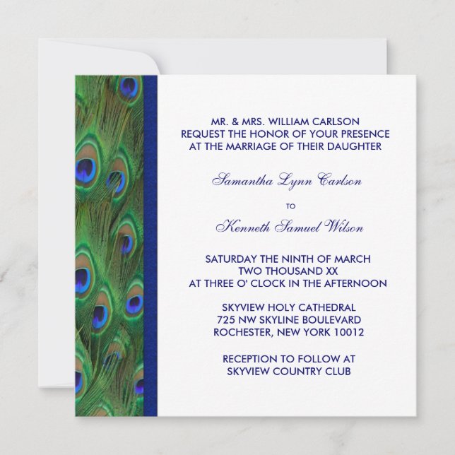Convites Casamento Esmeralda Verde Azul Real Pavão (Frente)