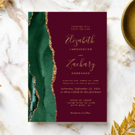 Convites Casamento Esmeralda Verde Dourado Ágata Burgundy