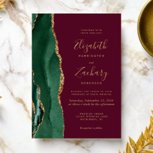 Convites Casamento Esmeralda Verde Dourado Ágata Burgundy
