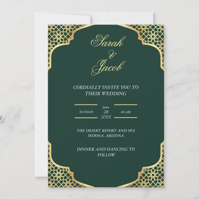 Convites casamento esmeralda verde e branco (Frente)