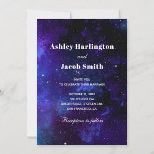Convites Casamento espacial. Estrelas noturnas. Galáxia mar