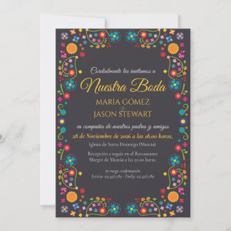 Convites Casamento Espanhol Arte Folclórico Estético Floral