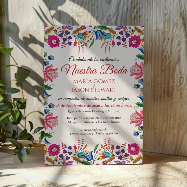 Convites Casamento Espanhol Botânico Floral Colorido Modern (Colorful Floral Botanical Modern Spanish Wedding Invitation)
