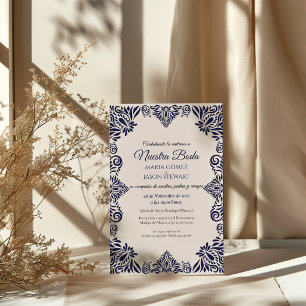 Convites Casamento Espanhol Clássico Elegante Floral Azul M