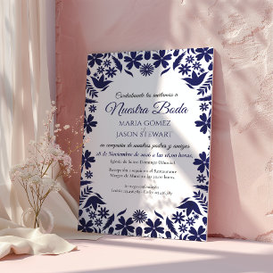 Convites Casamento Espanhol Clássico Estético Floral Azul M