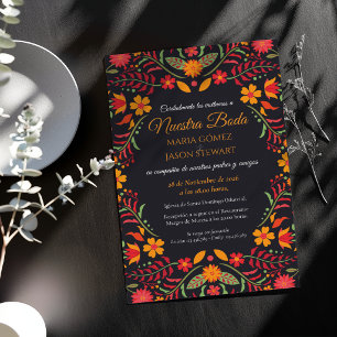 Convites Casamento Espanhol Colorido Floral Preto Boda Fies