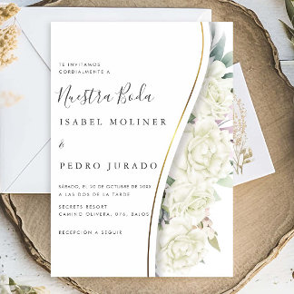 Convites Casamento Espanhol com Nuestra Boda, Folhagem Flor