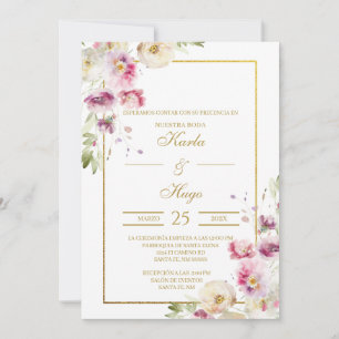 Convites Casamento Espanhol com primavera de cor floral