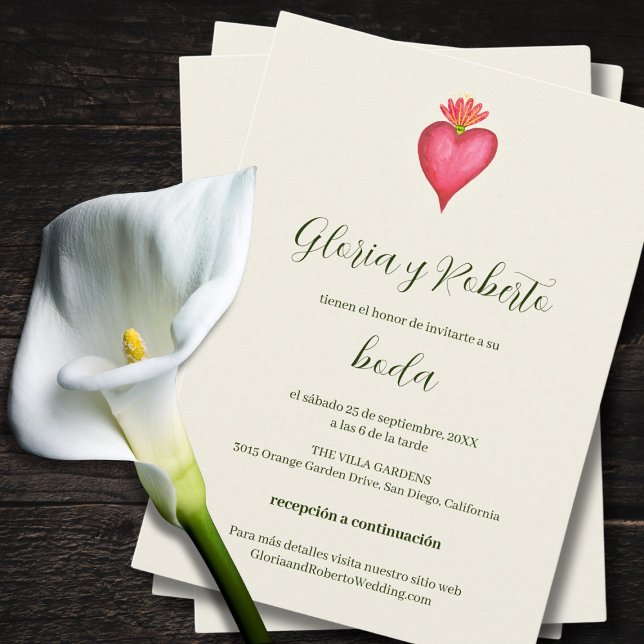 Convites Casamento Espanhol, Coração Vermelho E Flor Mexica (Criador carregado)