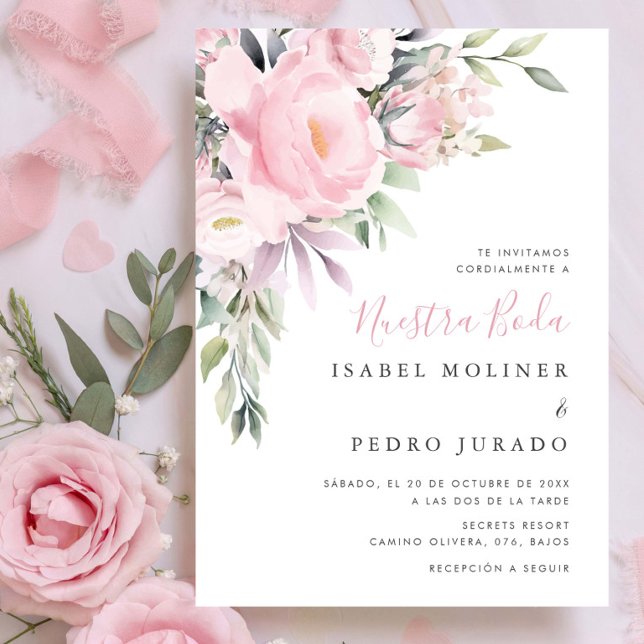Convites Casamento Espanhol da Nuestra Buquê Flor Rosa Boda (Criador carregado)