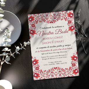 Convites Casamento Espanhol de Arte Folclórica Floral Verme