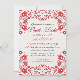Convites Casamento Espanhol de Arte Folclórica Floral Verme