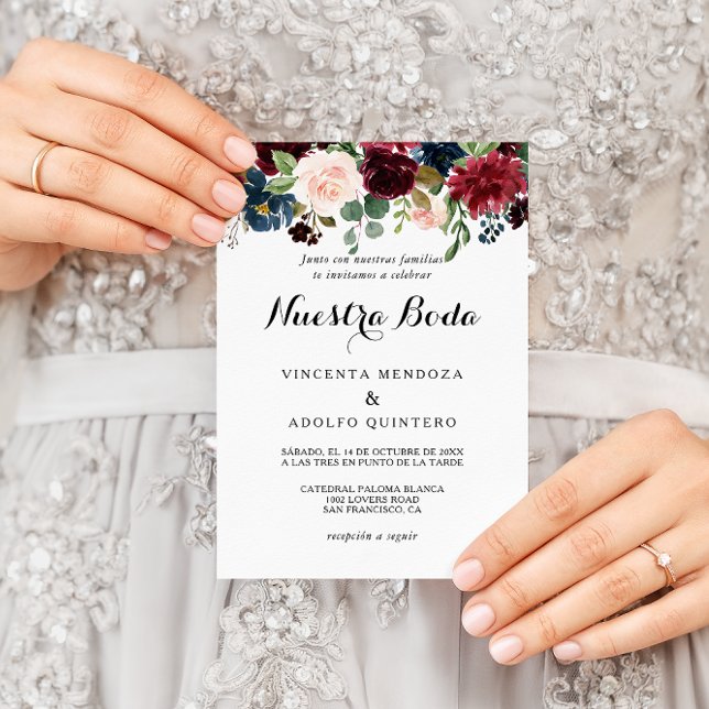 Convites Casamento Espanhol de Autumn Rustic Dazzling Burgu (Criador carregado)