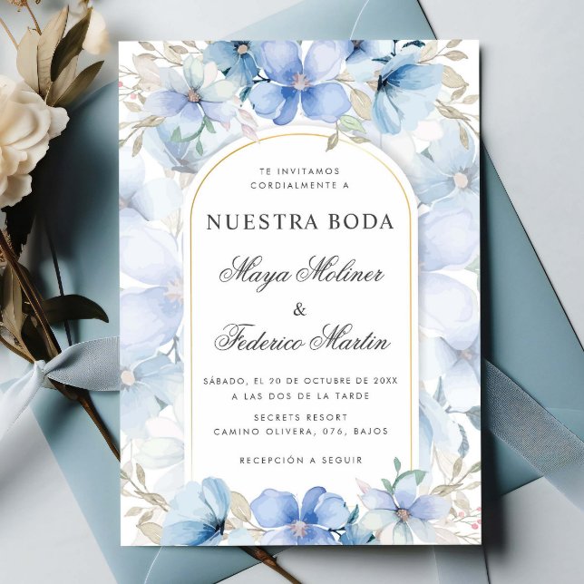 Convites Casamento Espanhol de Boda, Nuestra Floral Azul (Criador carregado)