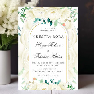Convites Casamento Espanhol de Boda, Nuestra Floral Branca