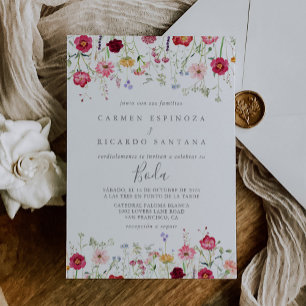 Convites Casamento Espanhol de Flor Selvagem Simples Multic