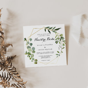 Convites Casamento Espanhol de Folhas Verdes Tropicais