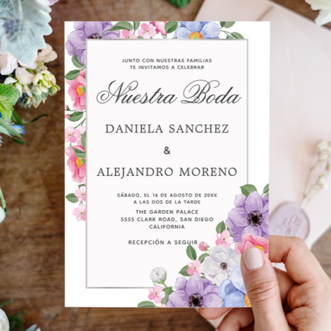Convites Casamento Espanhol de Nuestra Floral Chic Colorful (Criador carregado)