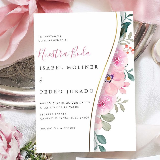 Convites Casamento Espanhol de Nuestra Floral Rosa Nuestra  (Criador carregado)