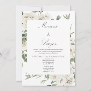Convites Casamento Espanhol de Verde elegante/flor branca