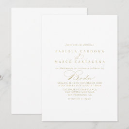 Convites Casamento Espanhol Dourado com Caligrafia Elegante