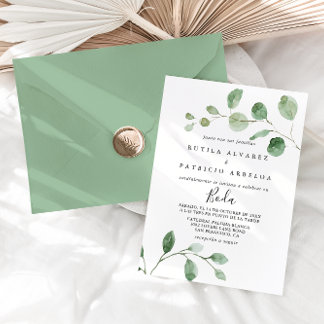 Convites Casamento Espanhol Elegante Minimalista Eucalyptus