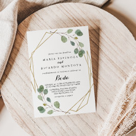 Convites Casamento Espanhol Eucalyptus, em verde geométrico