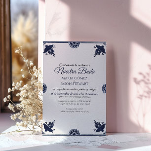 Convites Casamento Espanhol Fiesta Simples Otomi Floral Azu