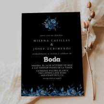 Casamento Espanhol Floral Azul Marinho Real